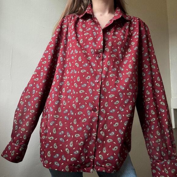 Vintage Haberdashery Paisley Burgundy Button Down Blouse - Picture 2 of 3